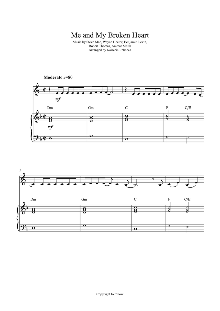 Me And My Broken Heart Me And My Broken Heart Piano scores gallery preview page 1