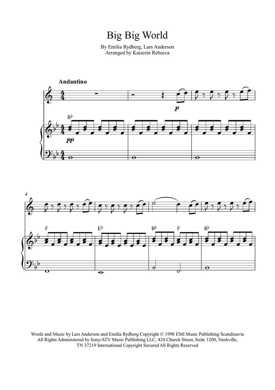 Big Big World Big Big World Soprano Saxophone scores gallery preview page 1