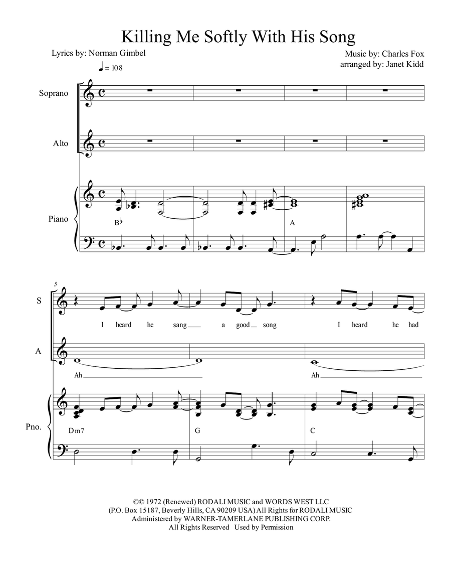 Killing Me Softly With His Song SA scores gallery preview page 1