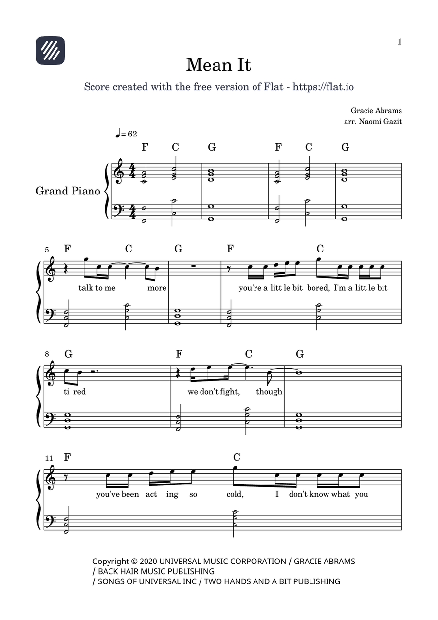 Mean It Mean It Piano, Vocal scores gallery preview page 1