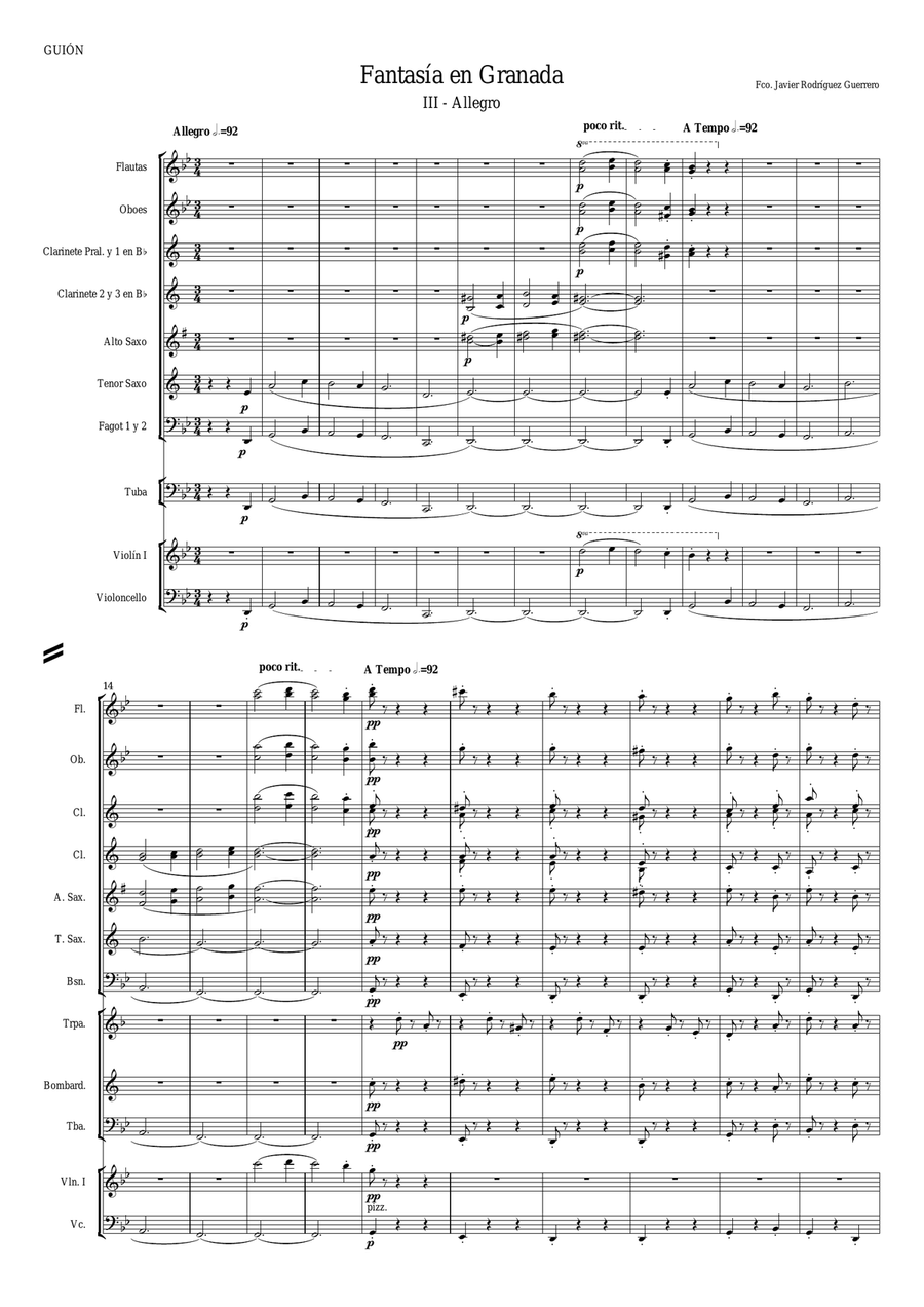FANTASÍA EN GRANADA - III - ALLEGRO Concert Band scores gallery preview page 1