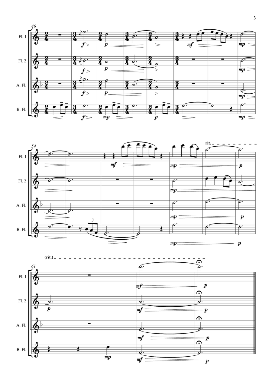 To a Japanese friend far away for flute quartet Flute Quartet scores gallery preview page 3