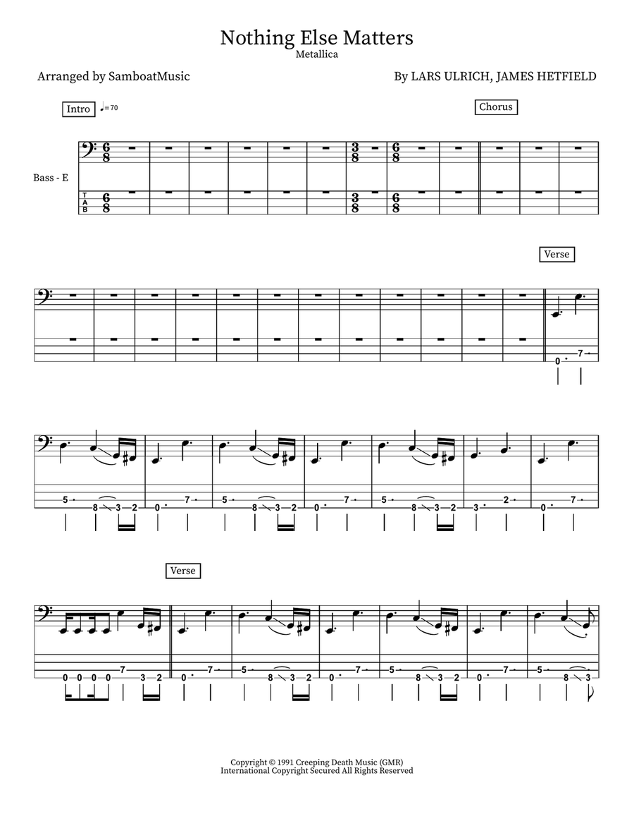 Nothing Else Matters Nothing Else Matters Bass Guitar scores gallery preview page 1