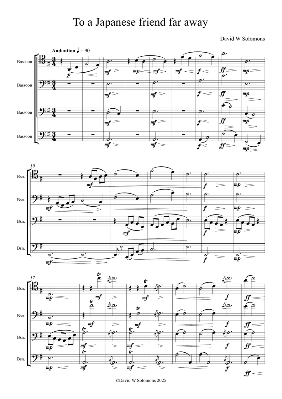 To a Japanese friend far away for bassoon quartet Woodwind Quartet scores gallery preview page 1