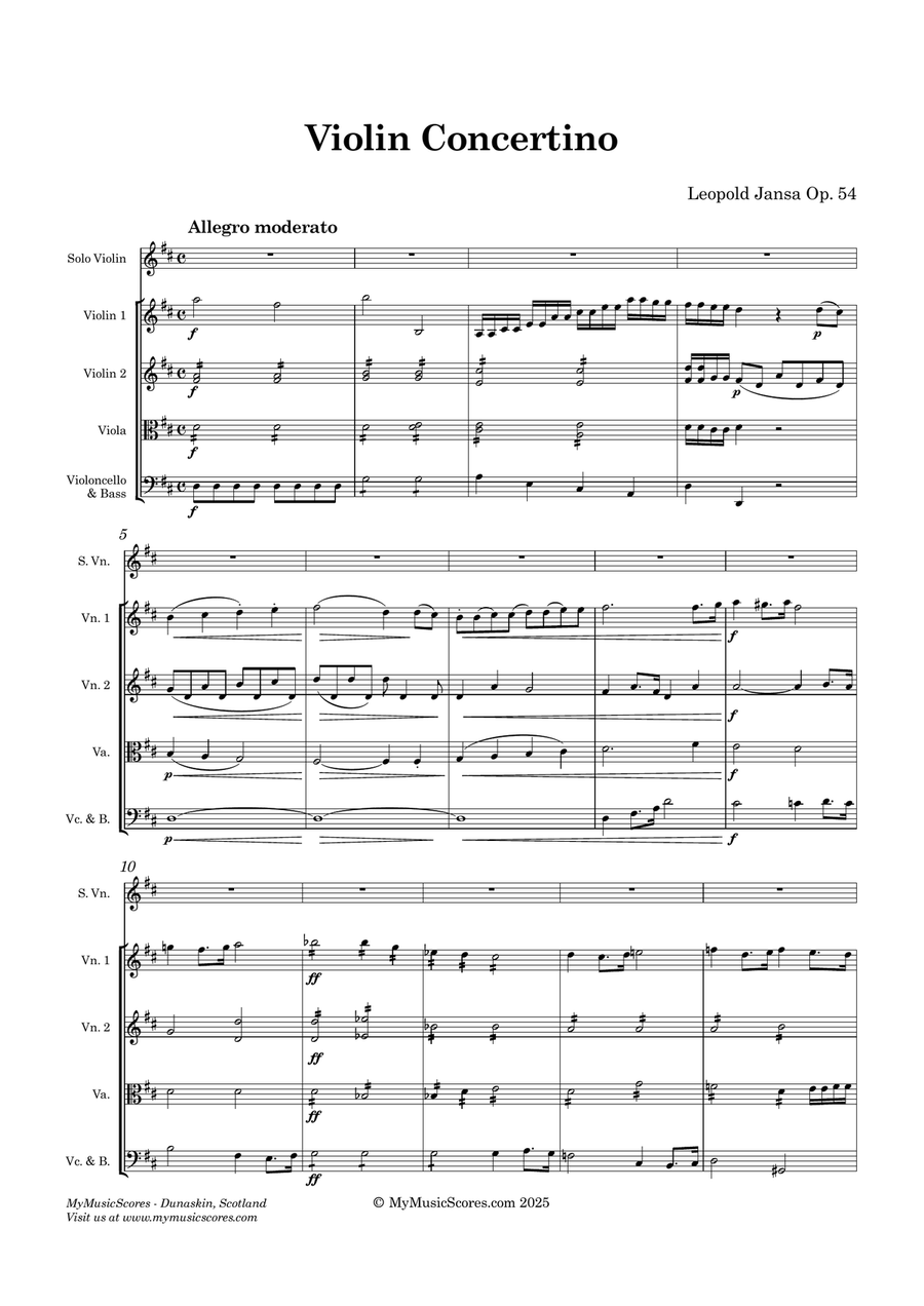 Jansa Violin Concertino Op 54 for Violin and String Orchestra String Orchestra scores gallery preview page 2
