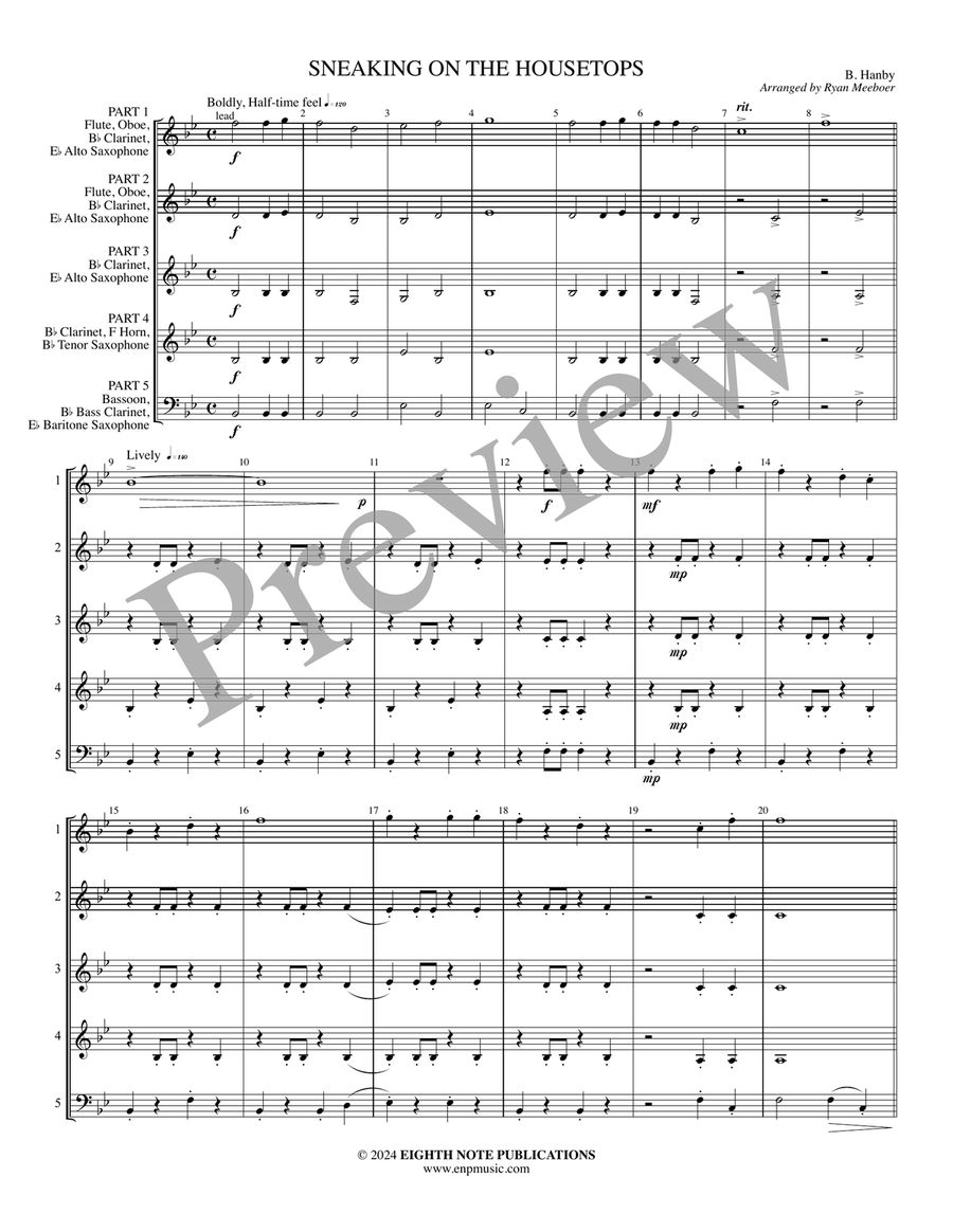 Sneaking on the Housetops Woodwind Ensemble scores gallery preview page 3