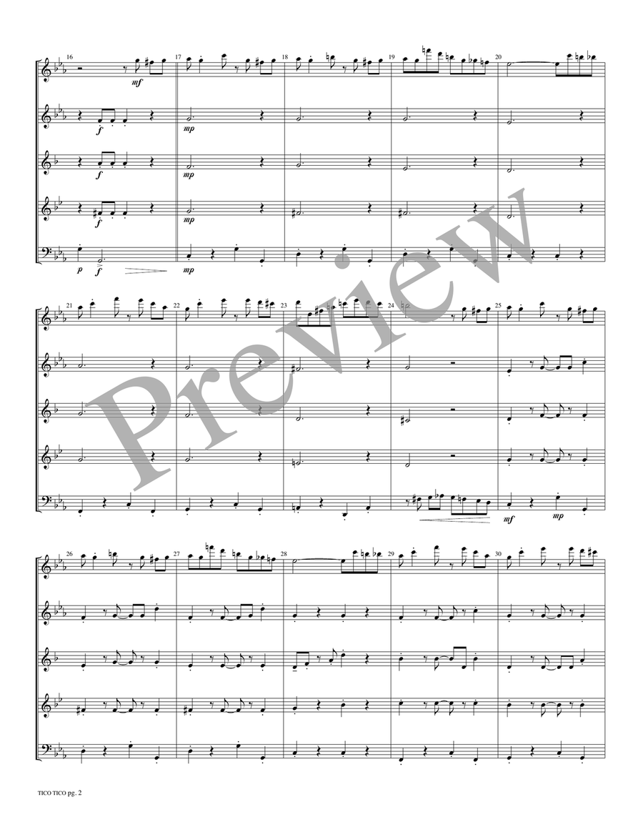 Tico Tico Tico Tico Woodwind Quintet scores gallery preview page 3