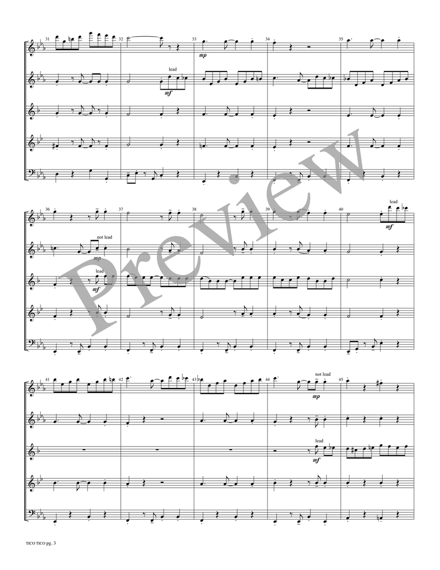 Tico Tico Tico Tico Woodwind Quintet scores gallery preview page 4