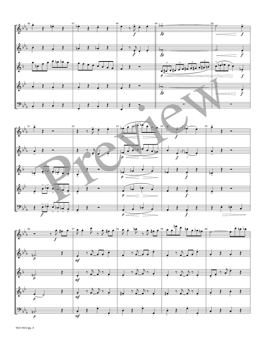 Tico Tico Tico Tico Woodwind Quintet scores gallery preview page 5