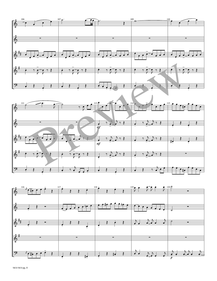 Tico Tico Tico Tico Woodwind Quintet scores gallery preview page 9