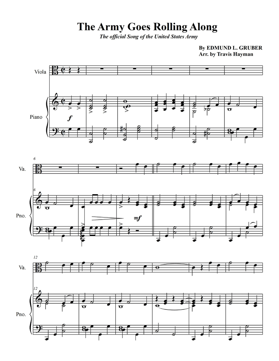 The Army Goes Rolling Along - for Viola with Piano Accompaniment Viola scores gallery preview page 3