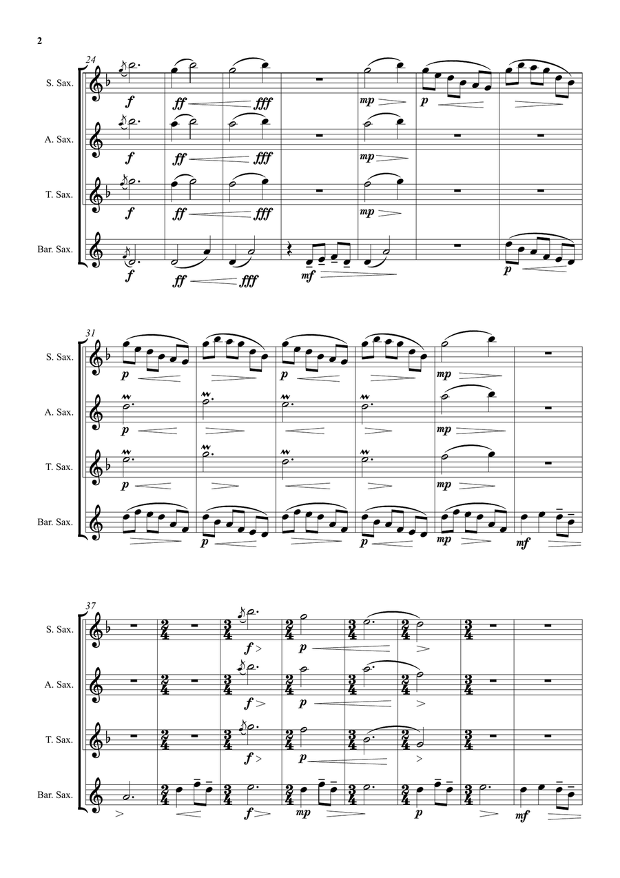 To a Japanese friend far away for saxophone quartet Saxophone Quartet scores gallery preview page 2