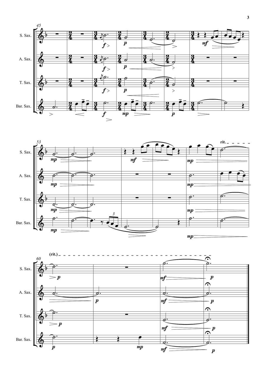 To a Japanese friend far away for saxophone quartet Saxophone Quartet scores gallery preview page 3
