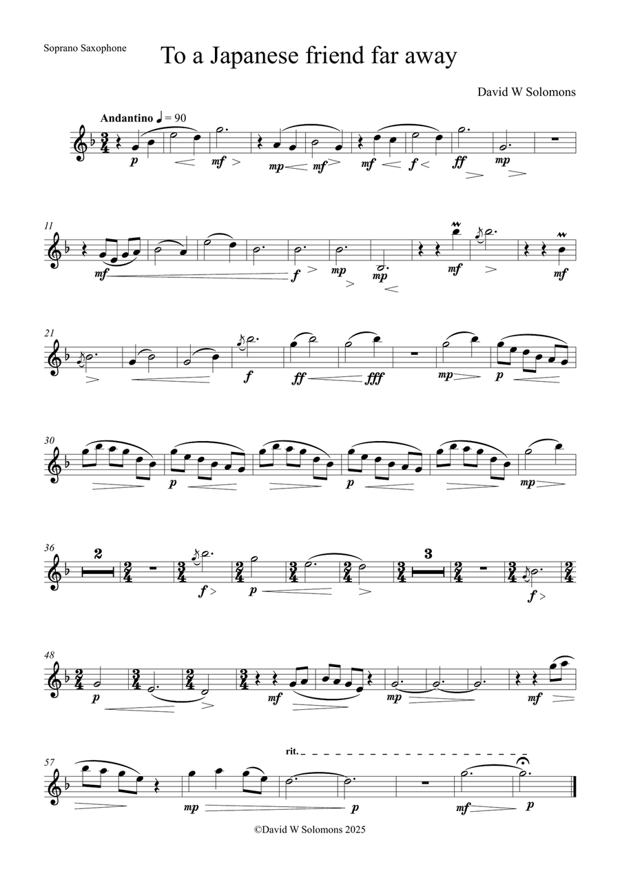 To a Japanese friend far away for saxophone quartet Saxophone Quartet scores gallery preview page 4
