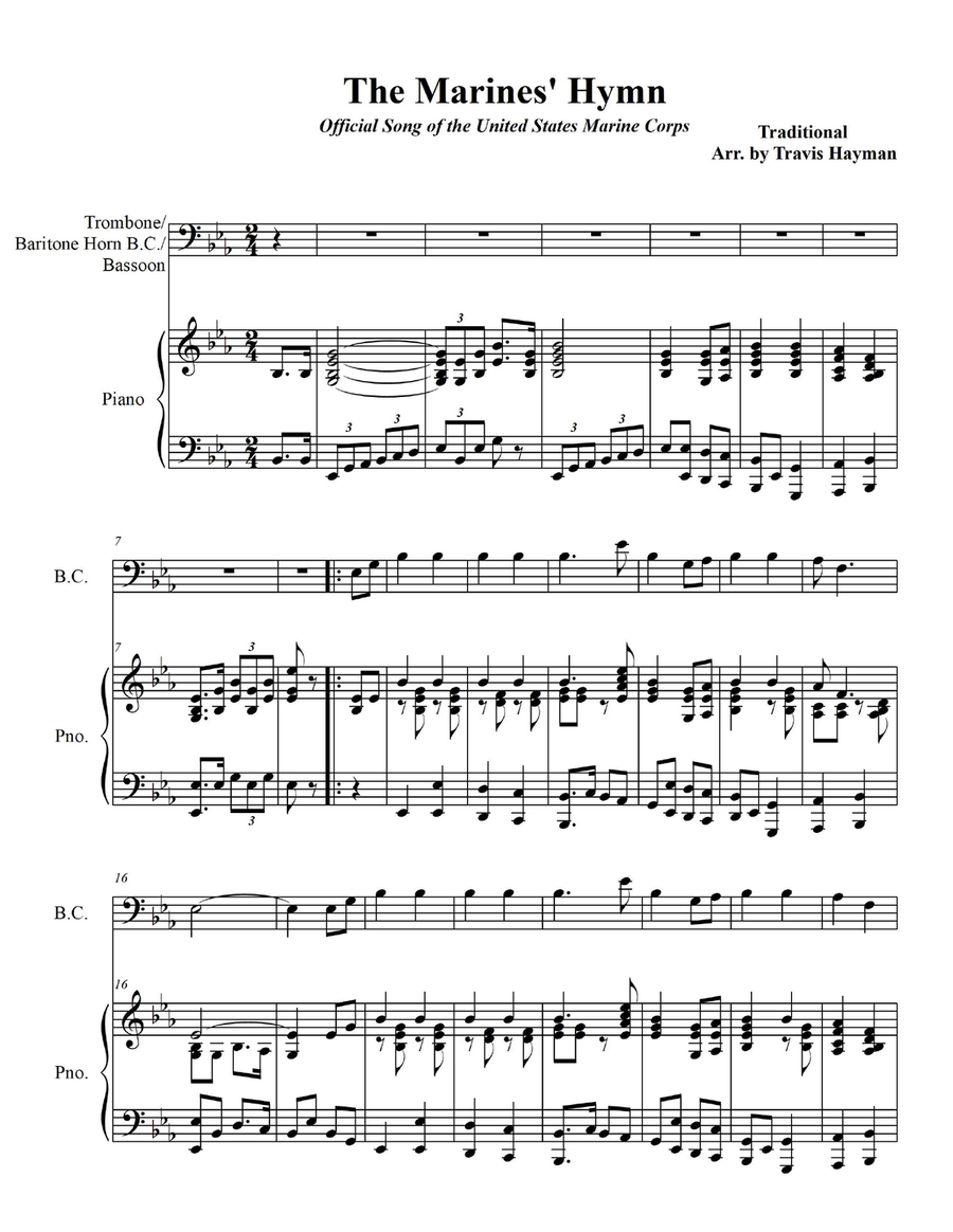 Marines' Hymn - for Trombone/Baritone Horn B.C./Bassoon with Piano Accompaniment Bassoon scores gallery preview page 3