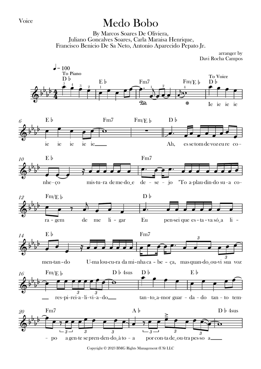 Medo Bobo Medo Bobo Piano scores gallery preview page 1