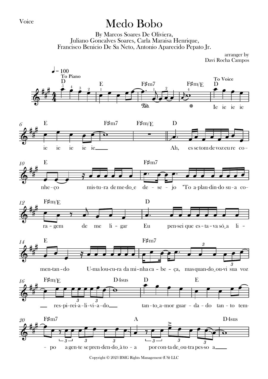 Medo Bobo Medo Bobo Piano scores gallery preview page 1