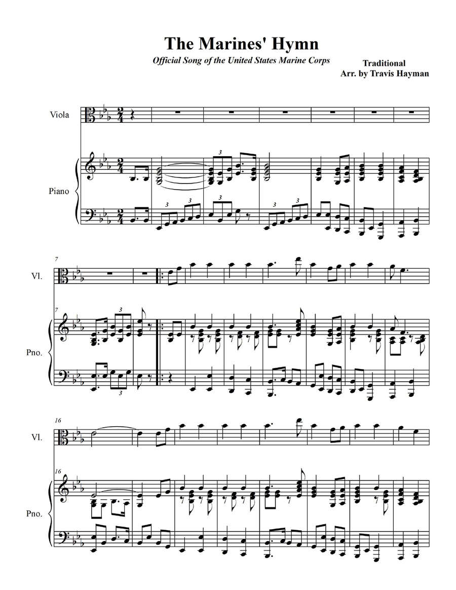 Marines' Hymn - for Viola with Piano Accompaniment Viola scores gallery preview page 3