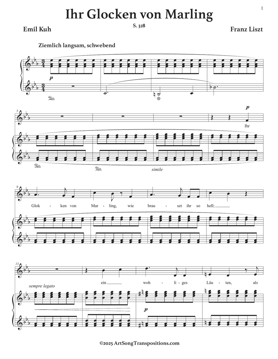 LISZT: Ihr Glocken von Marling, S. 328 (transposed to E-flat major) by Franz Liszt Piano, Vocal - Digital Sheet Music page 2
