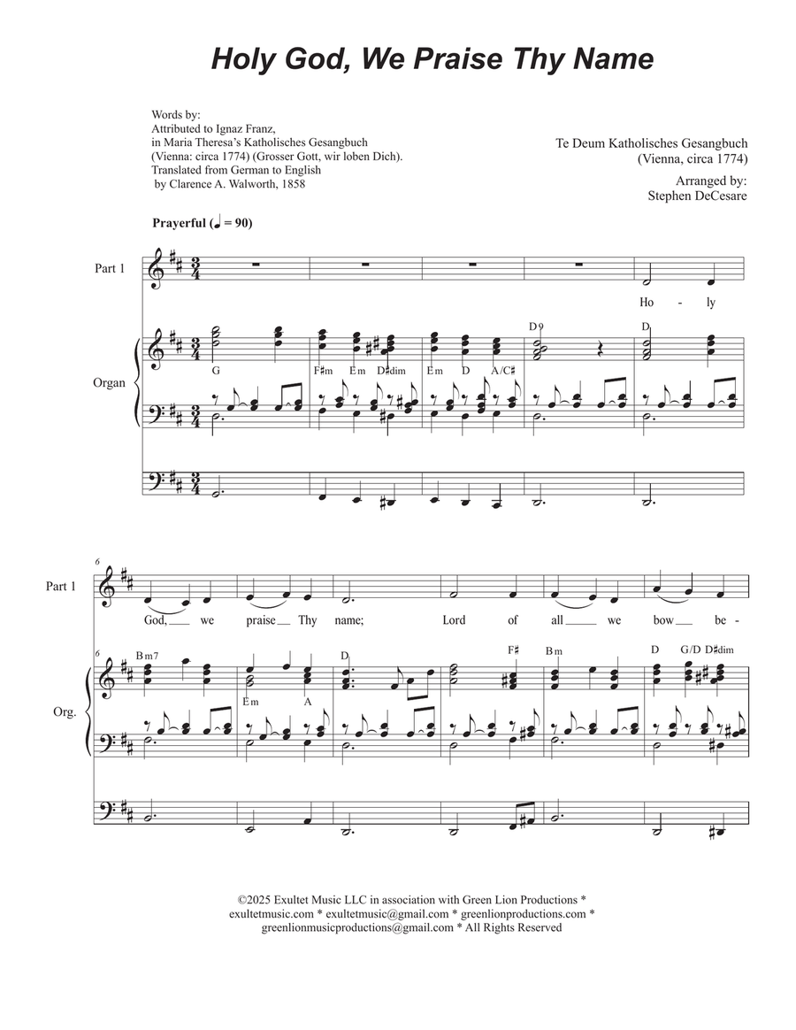 Holy God, We Praise Thy Name (2-part choir) 2-Part scores gallery preview page 1
