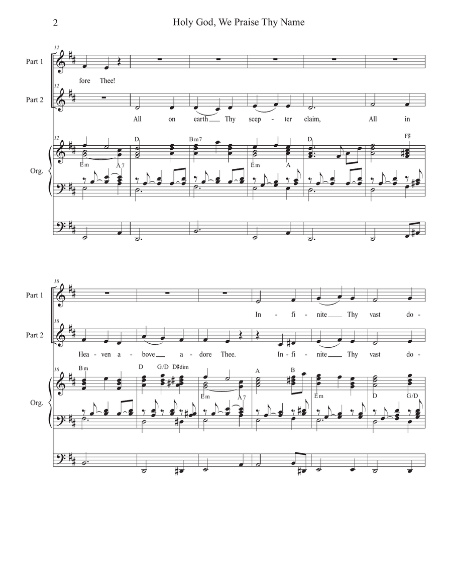 Holy God, We Praise Thy Name (2-part choir) 2-Part scores gallery preview page 2