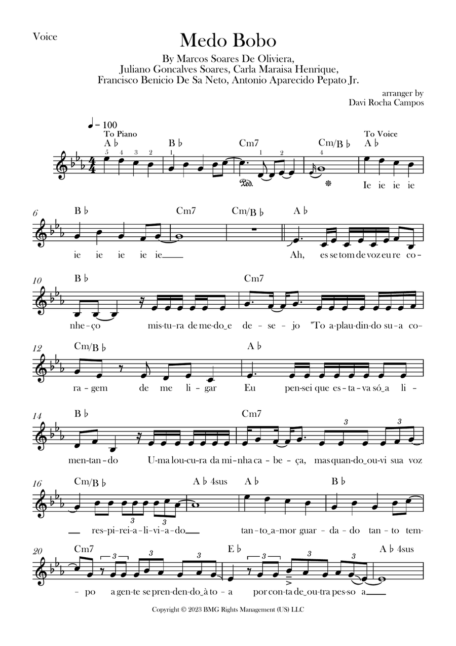 Medo Bobo Medo Bobo Piano scores gallery preview page 1