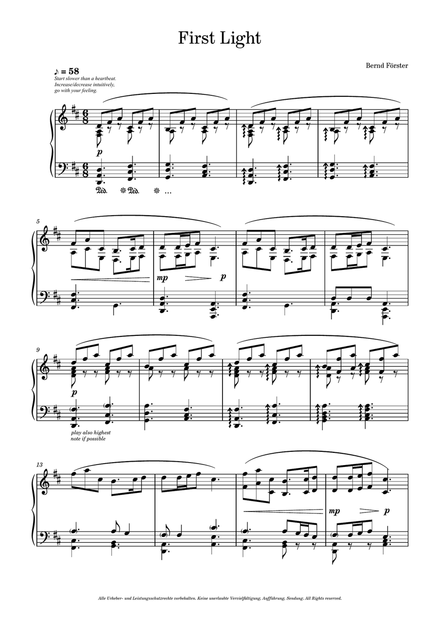 First Light. Sweet, calm and meditative piano piece Piano Solo scores gallery preview page 1