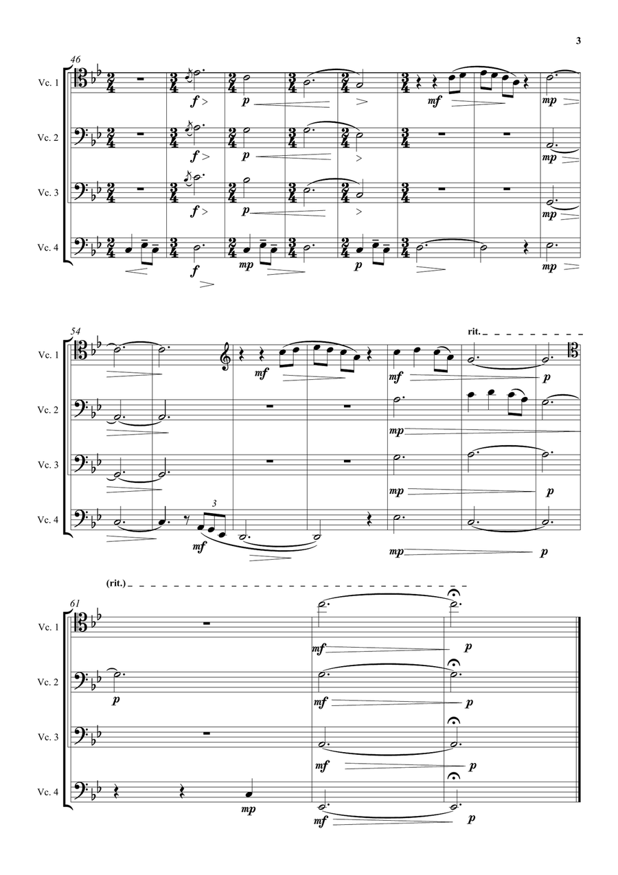 To a Japanese friend far away for cello quartet String Quartet scores gallery preview page 3