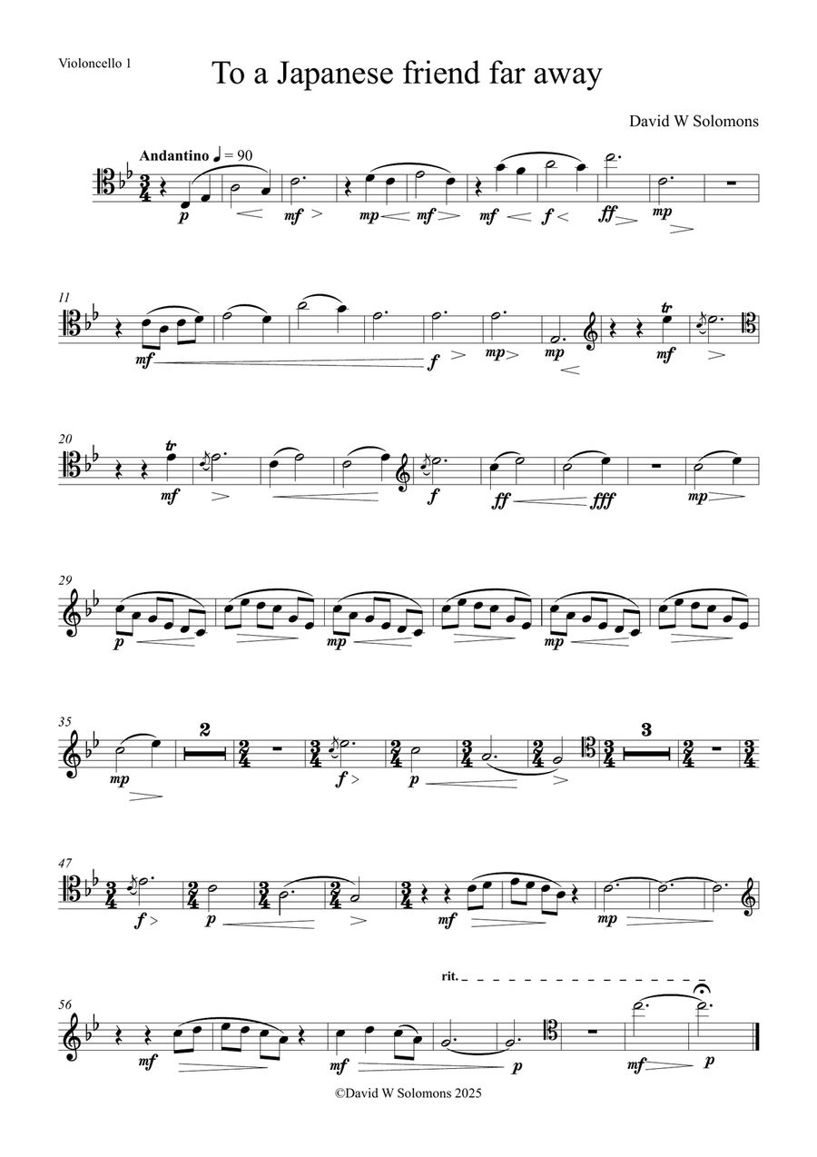 To a Japanese friend far away for cello quartet String Quartet scores gallery preview page 4