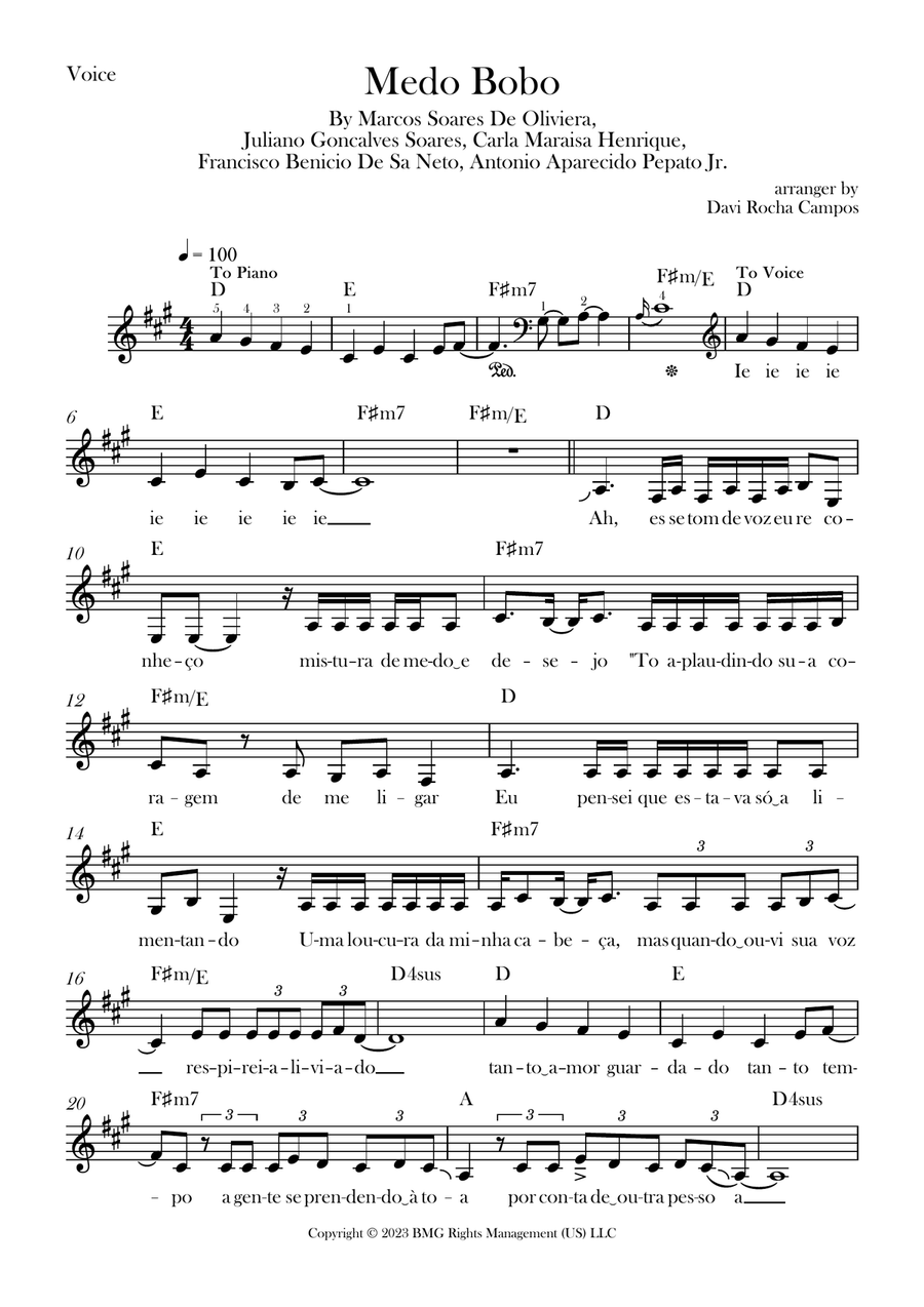 Medo Bobo Medo Bobo Piano scores gallery preview page 1