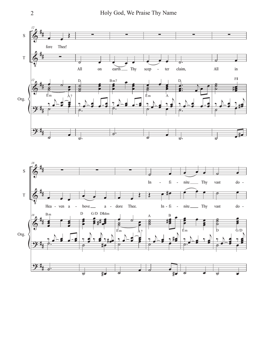 Holy God, We Praise Thy Name (2-part choir - (Soprano and Tenor) 2-Part scores gallery preview page 2