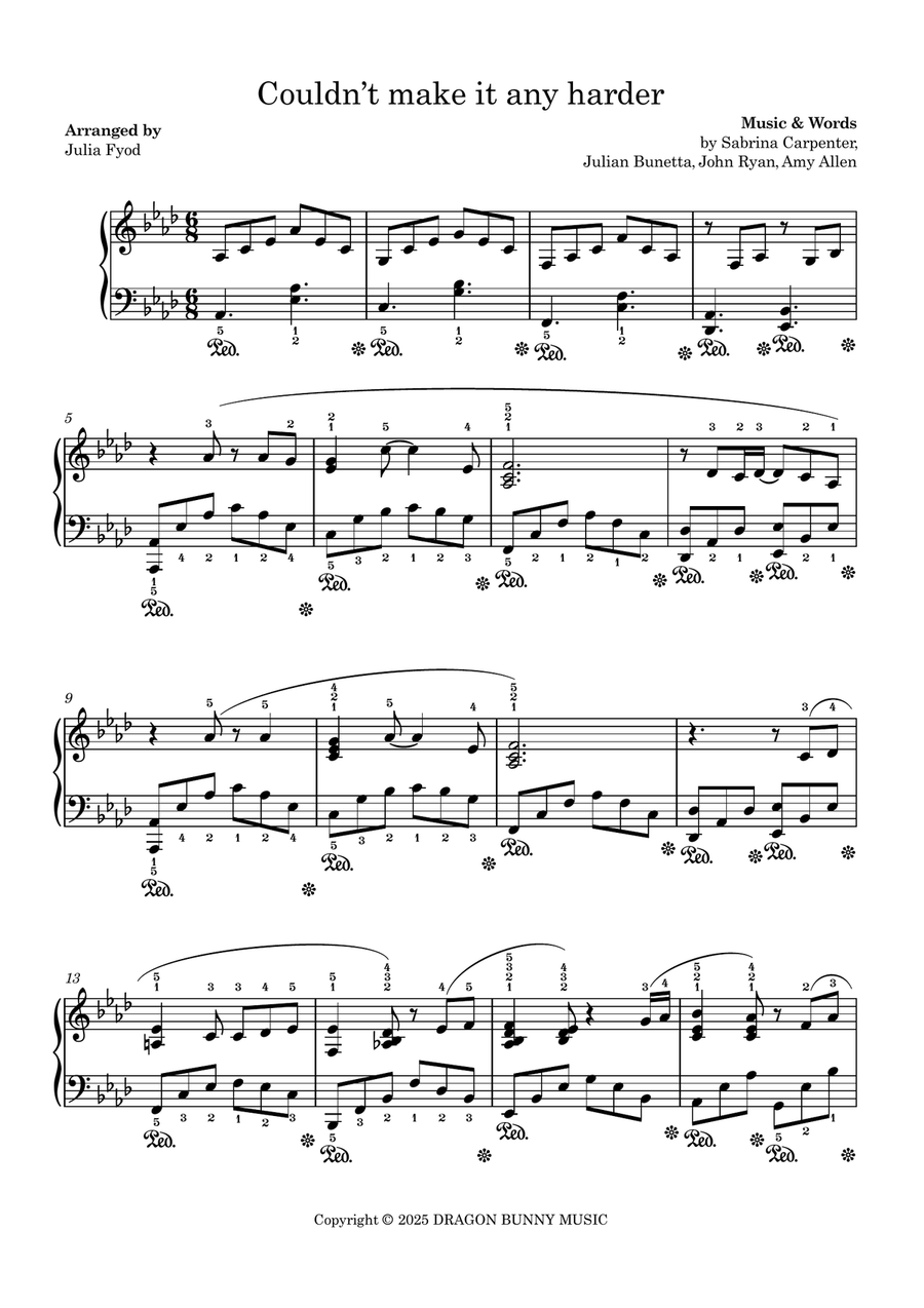 Couldn't Make It Any Harder Piano Solo scores gallery preview page 1