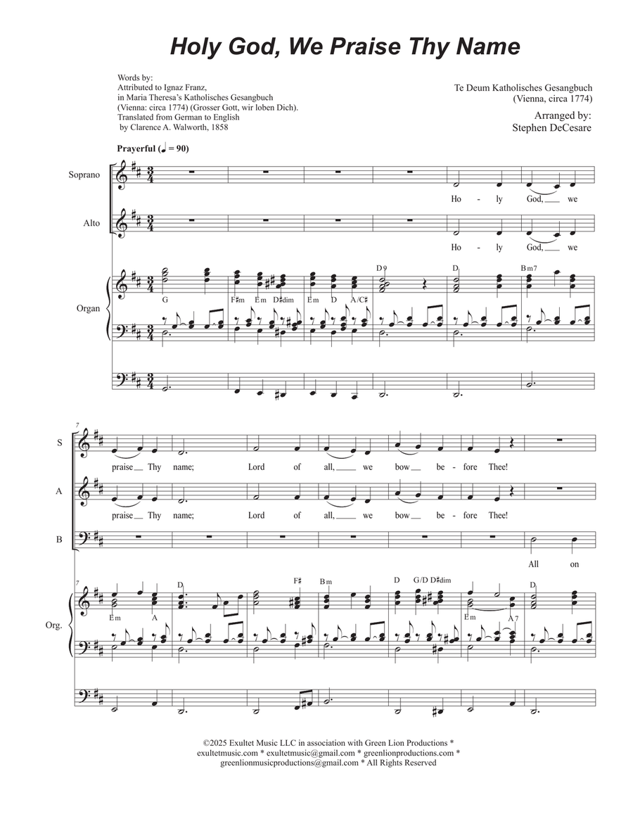 Holy God, We Praise Thy Name (SAB) 3-Part scores gallery preview page 1