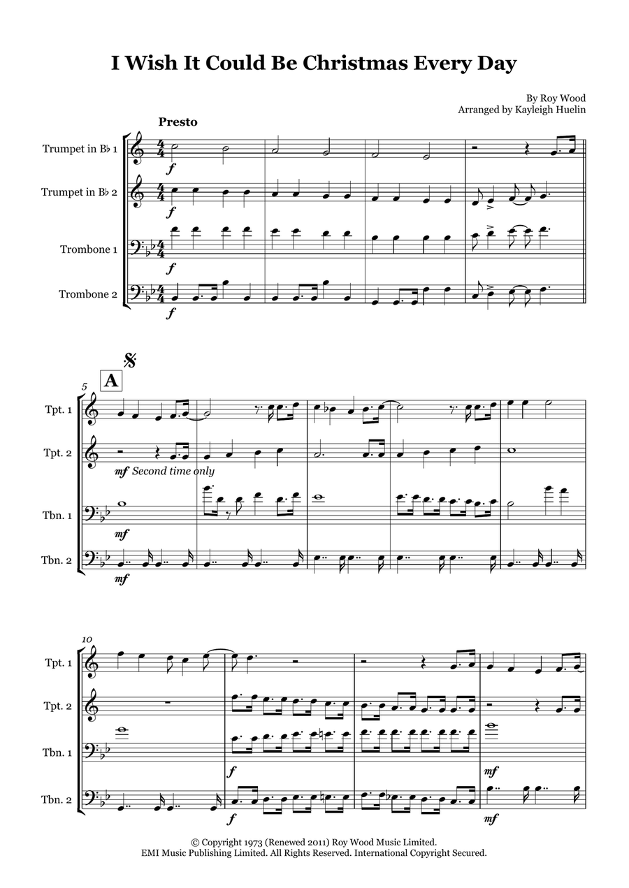 I Wish It Could Be Christmas Every Day Brass Quartet scores gallery preview page 1