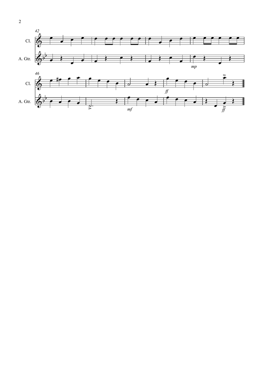 Drunken Sailor for Clarinet and Guitar Duet B-Flat Clarinet scores gallery preview page 2