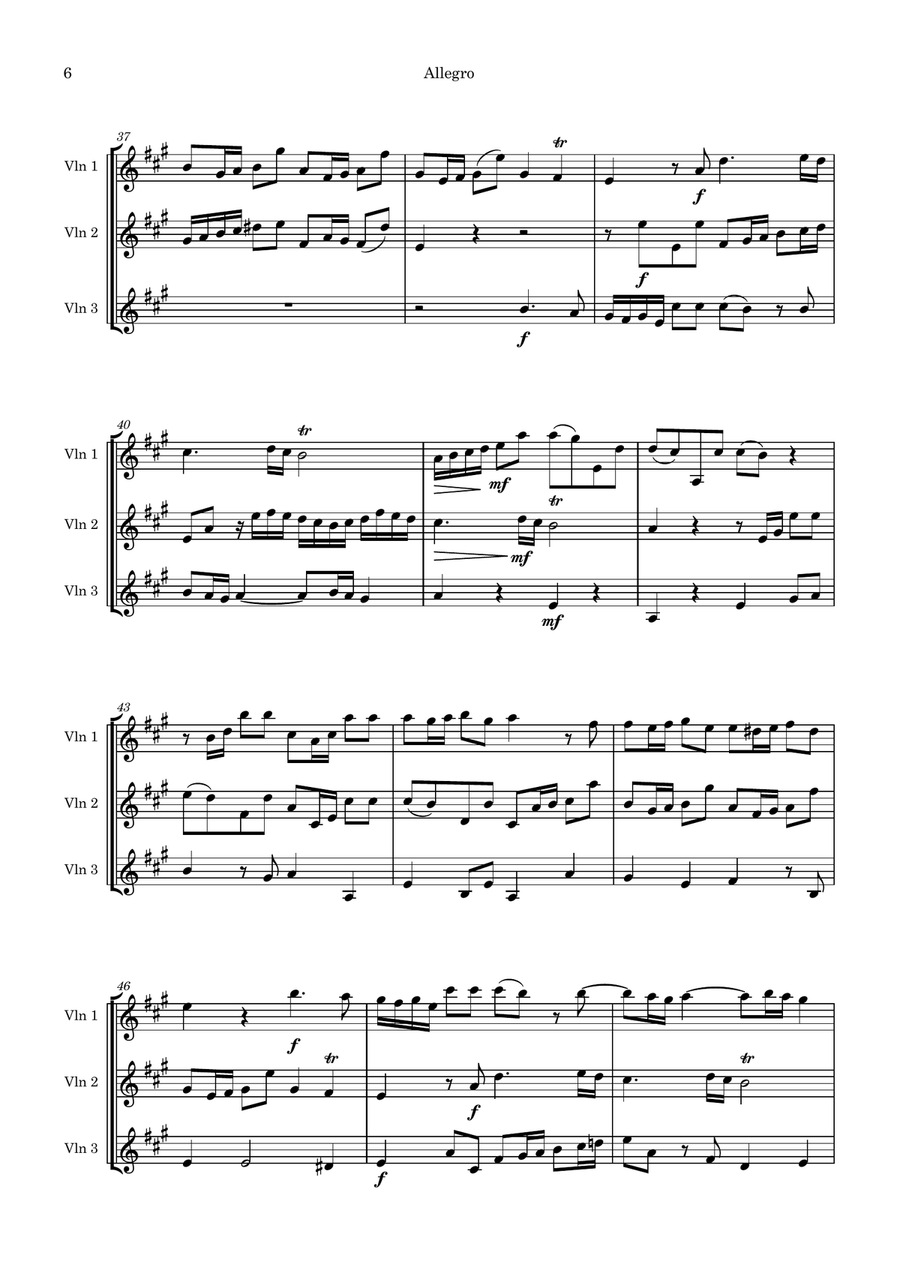 Trio Sonata Op 8 No 2 in A Major String Trio scores gallery preview page 6