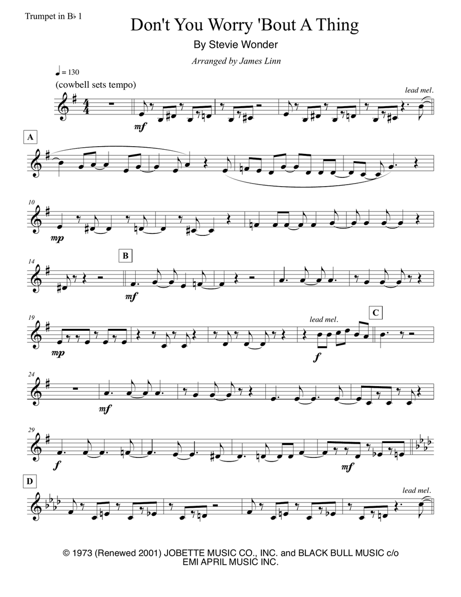Don't You Worry 'bout A Thing Brass Ensemble scores gallery preview page 1