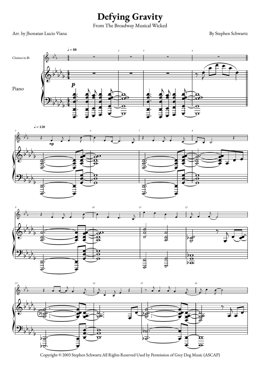 Defying Gravity B-Flat Clarinet scores gallery preview page 1