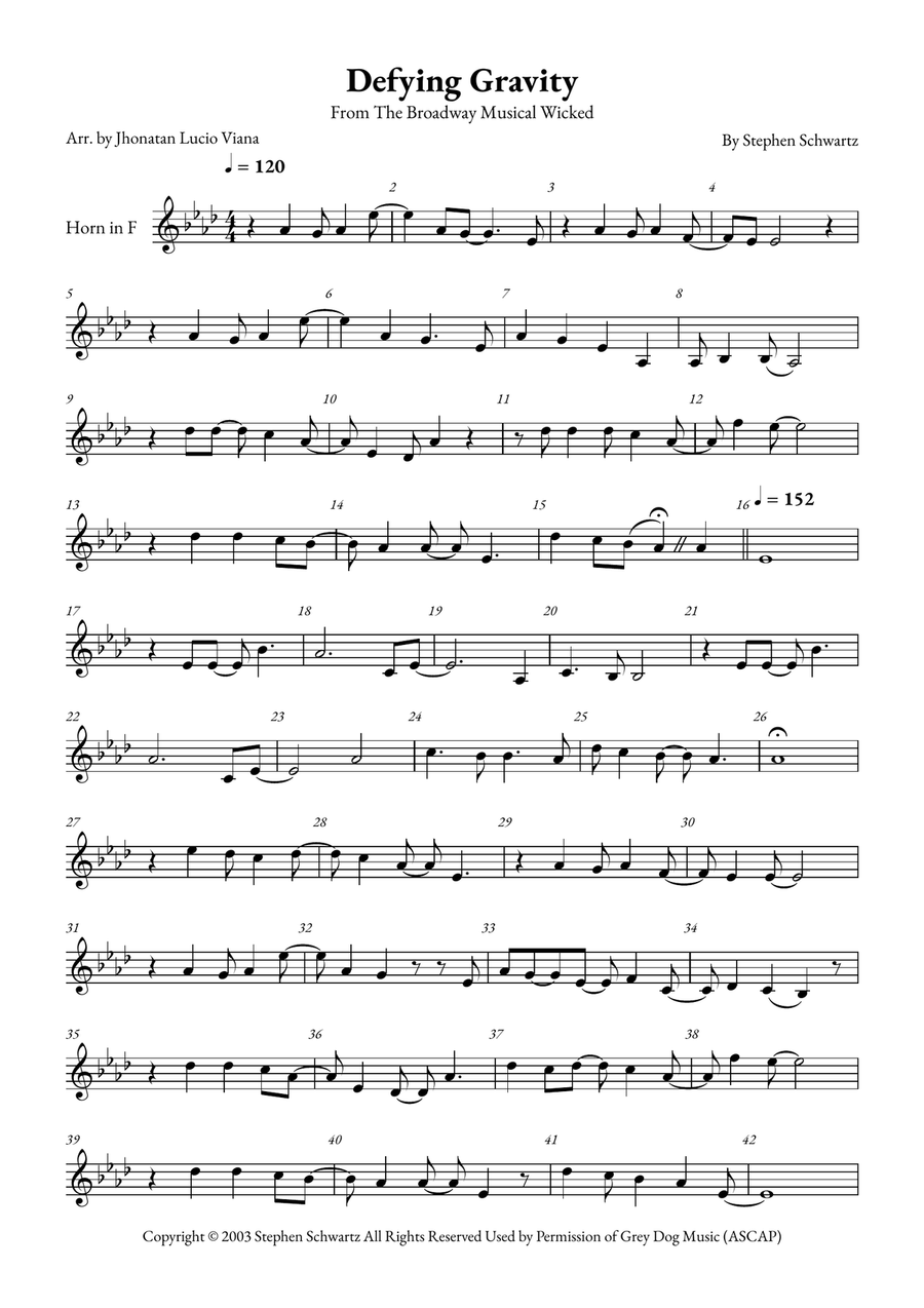 Defying Gravity Horn Solo scores gallery preview page 1