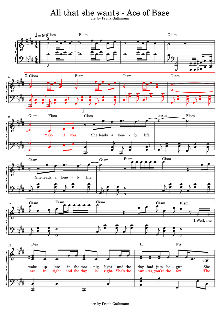 All That She Wants (Banghra Version) Piano, Vocal scores gallery preview page 1