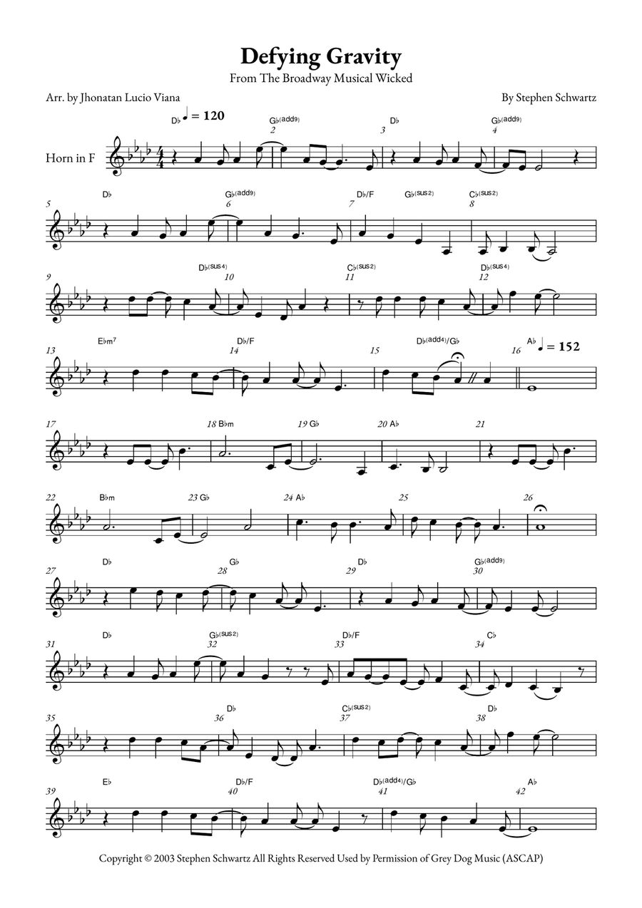 Defying Gravity Horn Solo scores gallery preview page 1