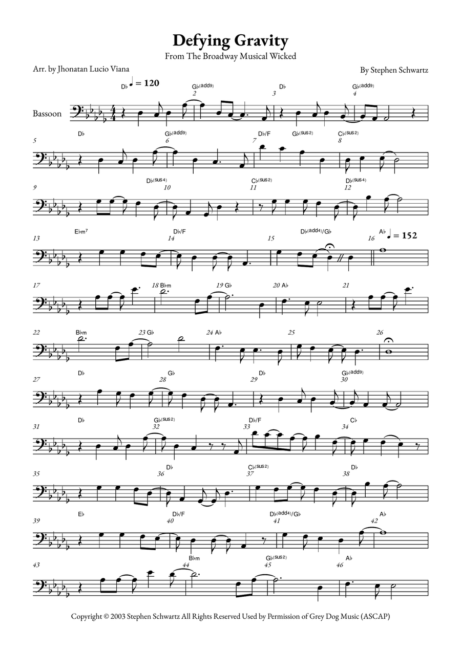 Defying Gravity Bassoon Solo scores gallery preview page 1