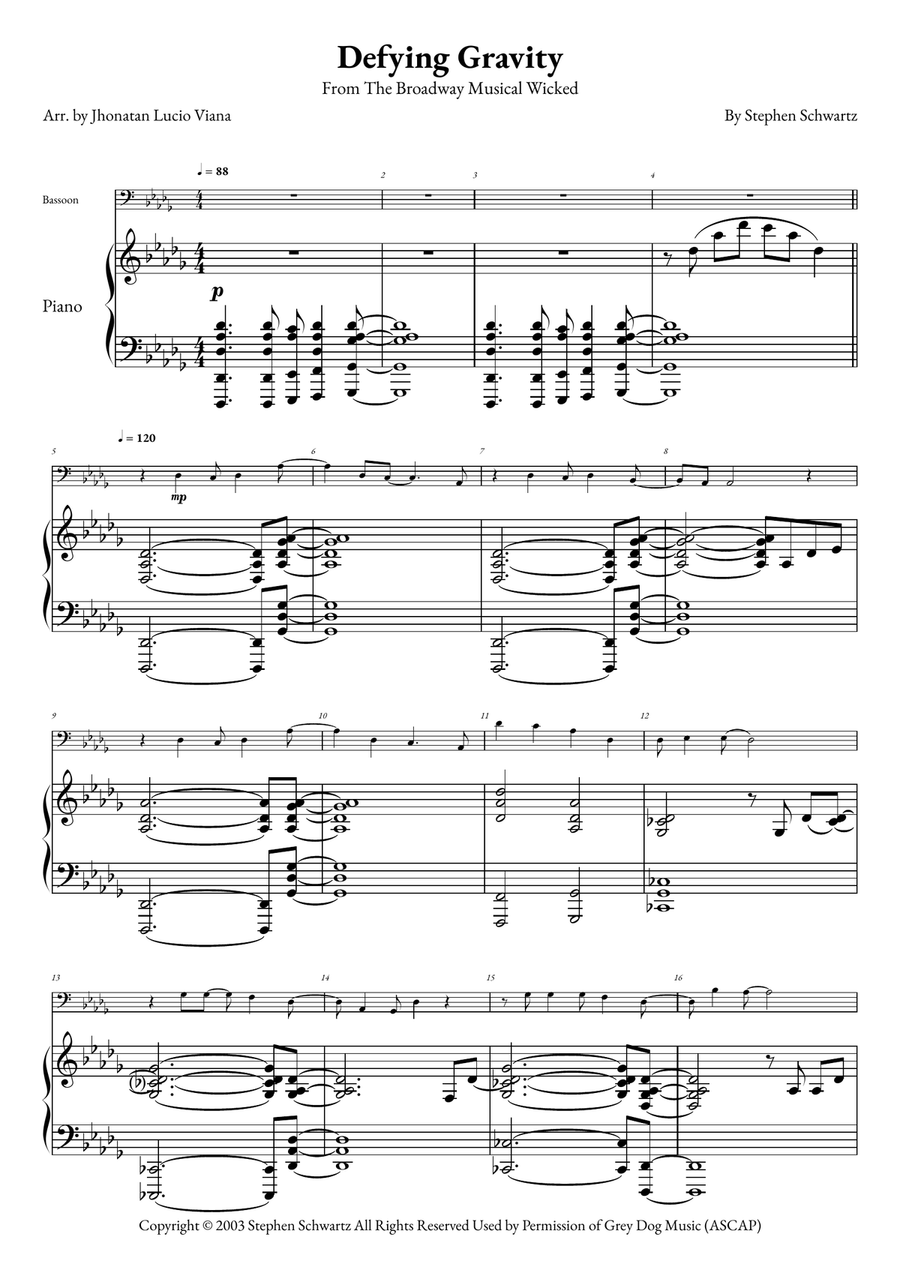 Defying Gravity Bassoon Solo scores gallery preview page 1