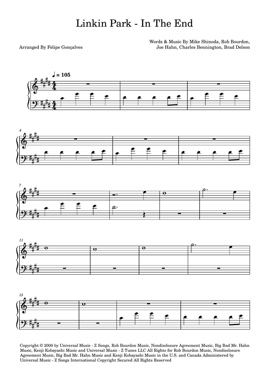 In The End In The End Easy Piano scores gallery preview page 1