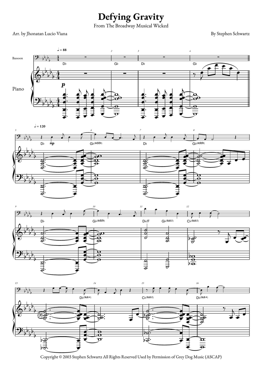 Defying Gravity Bassoon scores gallery preview page 1