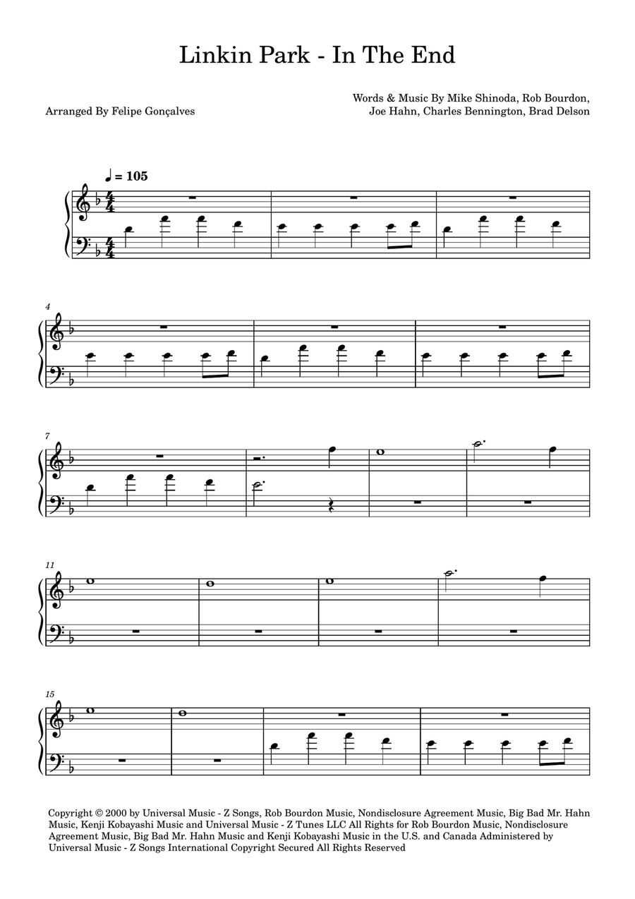 In The End In The End Easy Piano scores gallery preview page 1