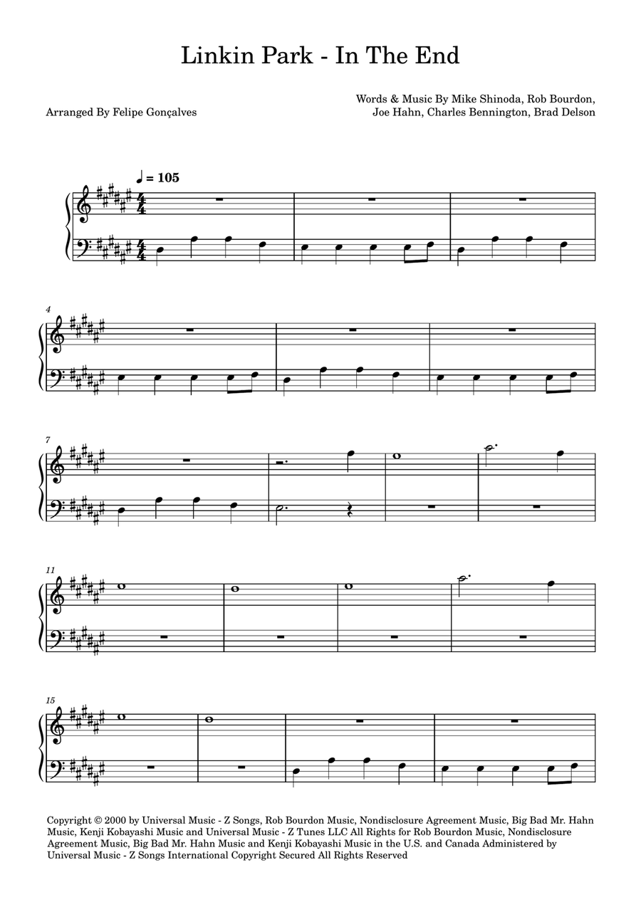 In The End In The End Easy Piano scores gallery preview page 1