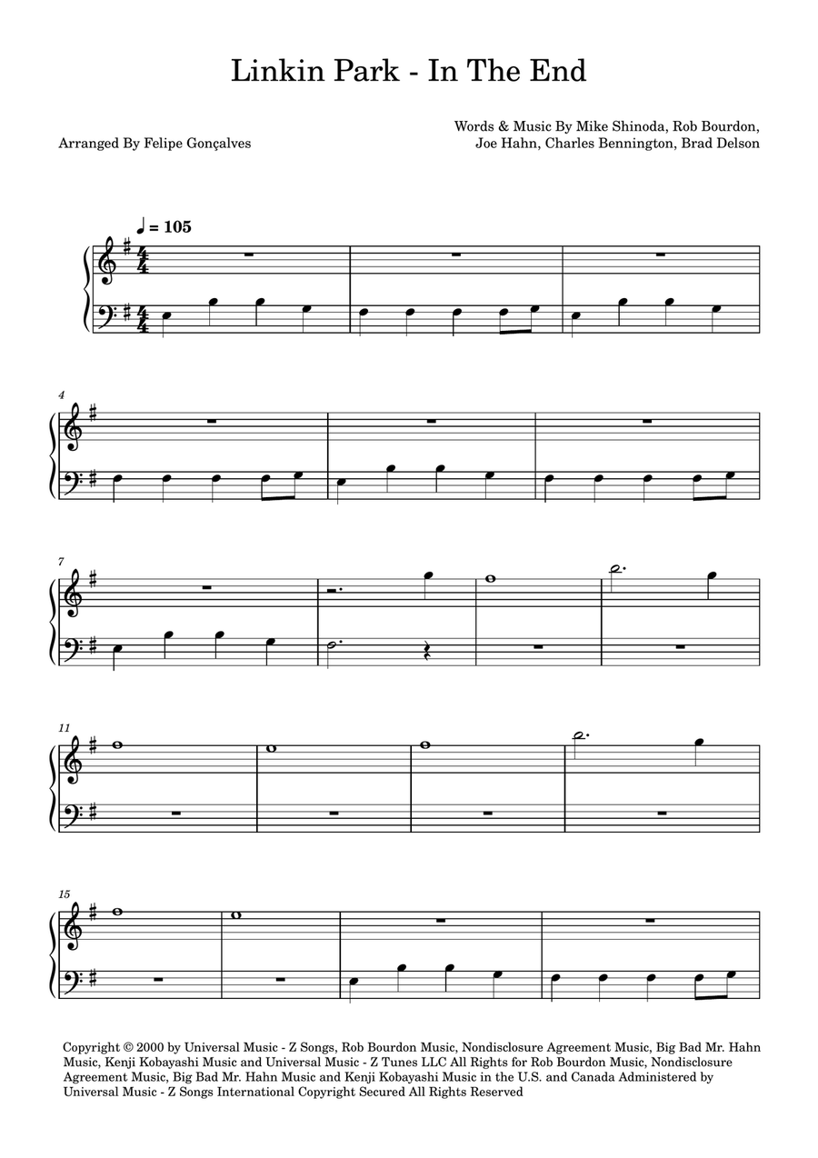 In The End In The End Easy Piano scores gallery preview page 1