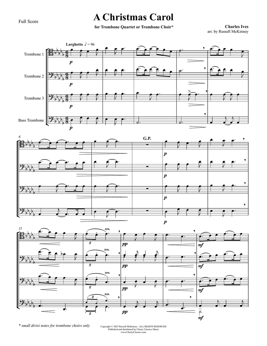 A Christmas Carol for Trombone Quartet Ensemble Trombone Quartet scores gallery preview page 1