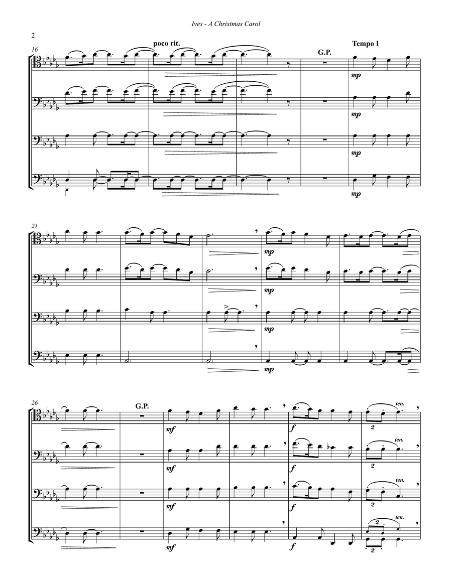 A Christmas Carol for Trombone Quartet Ensemble Trombone Quartet scores gallery preview page 2